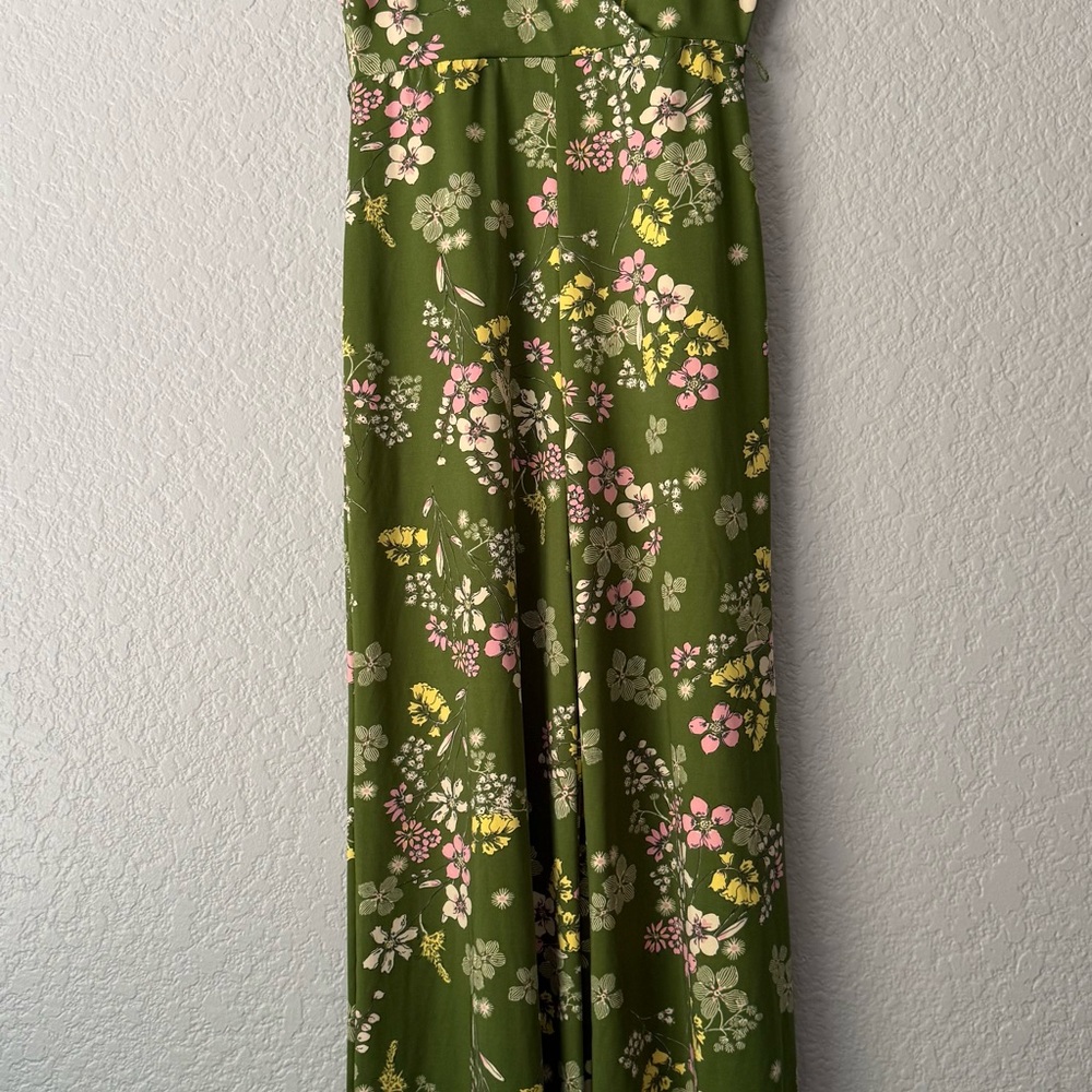 Forever 21 Green Floral Pantsuit Wide leg Spring V Neck Boho Size S - Picture 3 of 14